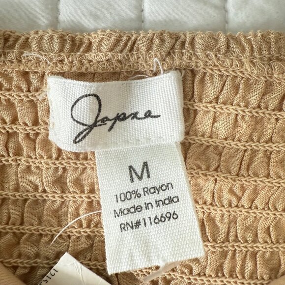 Japna Womens Tan Off-Shoulder Smocked Crop Top M 100% Rayon Made In India - Picture 3 of 5